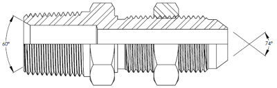 NPTF male x JIC male Bulkhead C/W Locknut Drawing