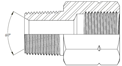 NPTF male x METRIC fixed female extended Drawing